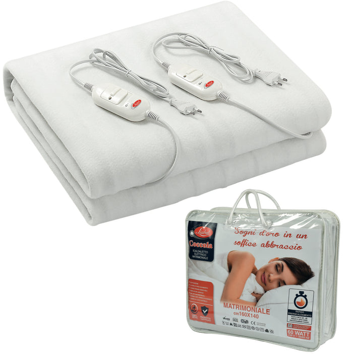 SCALDALETTO  ELETTRICO MATRIMONIALE 160X140 CM POTENZA 60 WATT 2 TELECOMANDI REMOVIBILI 2 LIVELLI DI RISCALDAMENTO LAVABILE IN LAVATRICE CAVO DI 2 METRI SISTEMA ANTI-SURRISCALDAMENTO