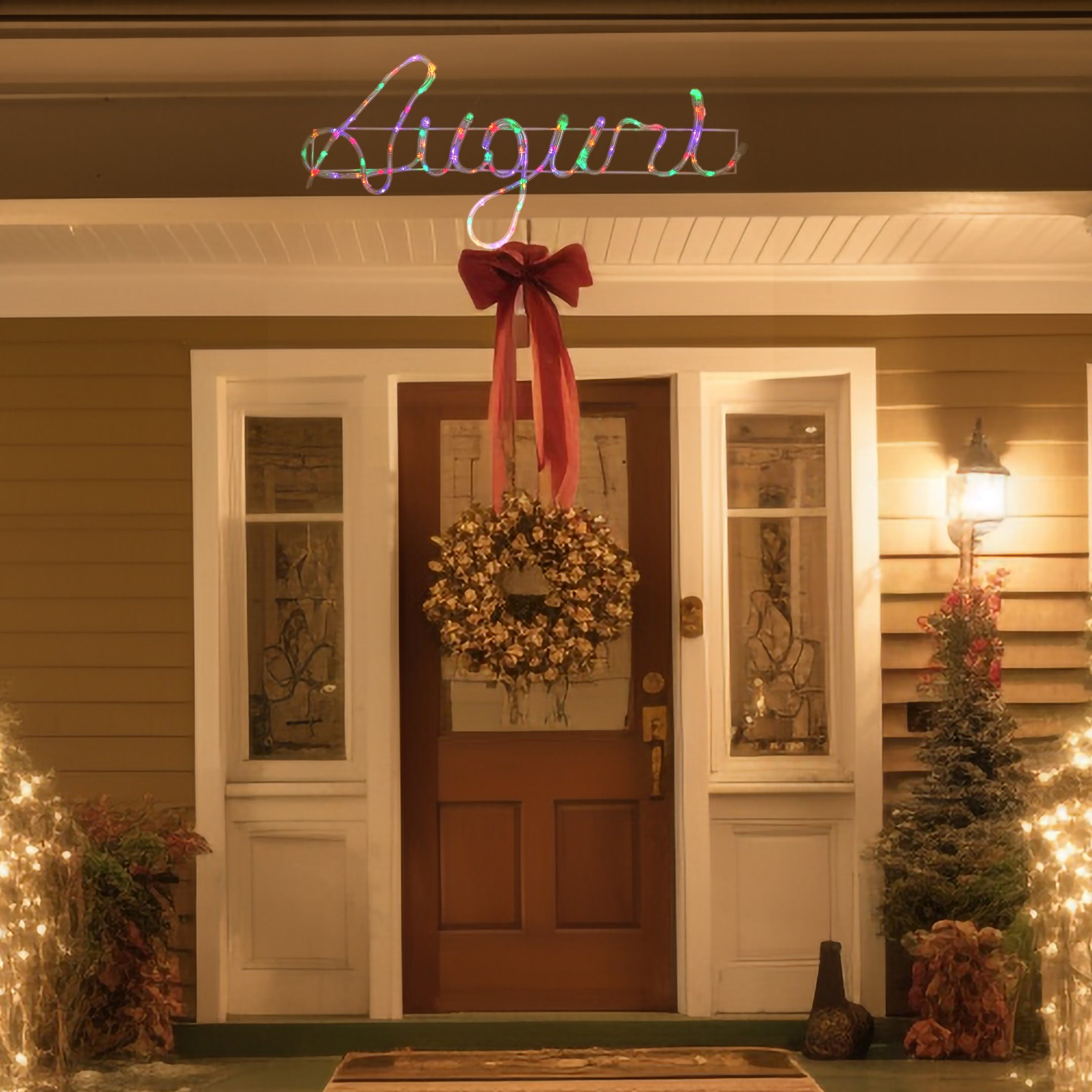 MA MAISON AUGURI SCRITTA NATALIZIA A TUBO COLOR 1,5 MT  CON LED MULTICOLOR DA ESTERNO