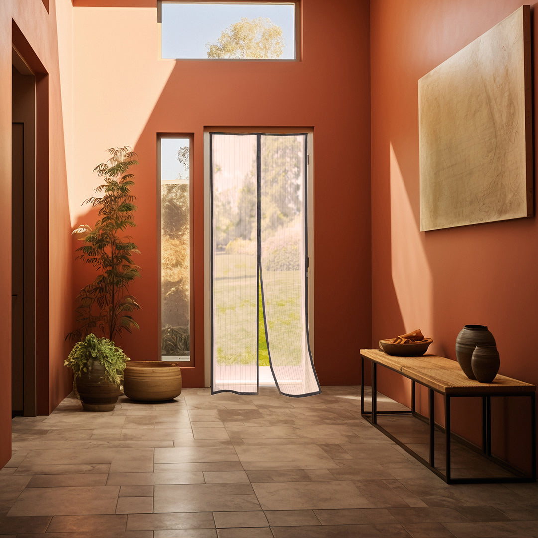 ZANZARIERA MAGNETICA CON 9 MAGNETI 210 X 90 CM NERA PER PORTA COLOR NERO