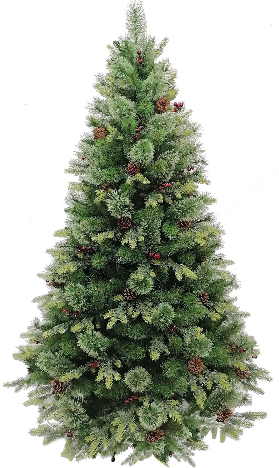 ALBERO DI NATALE ASPEN  CON BACCHE E PIGNE  CM.210 - RAMI 2513 VERDE