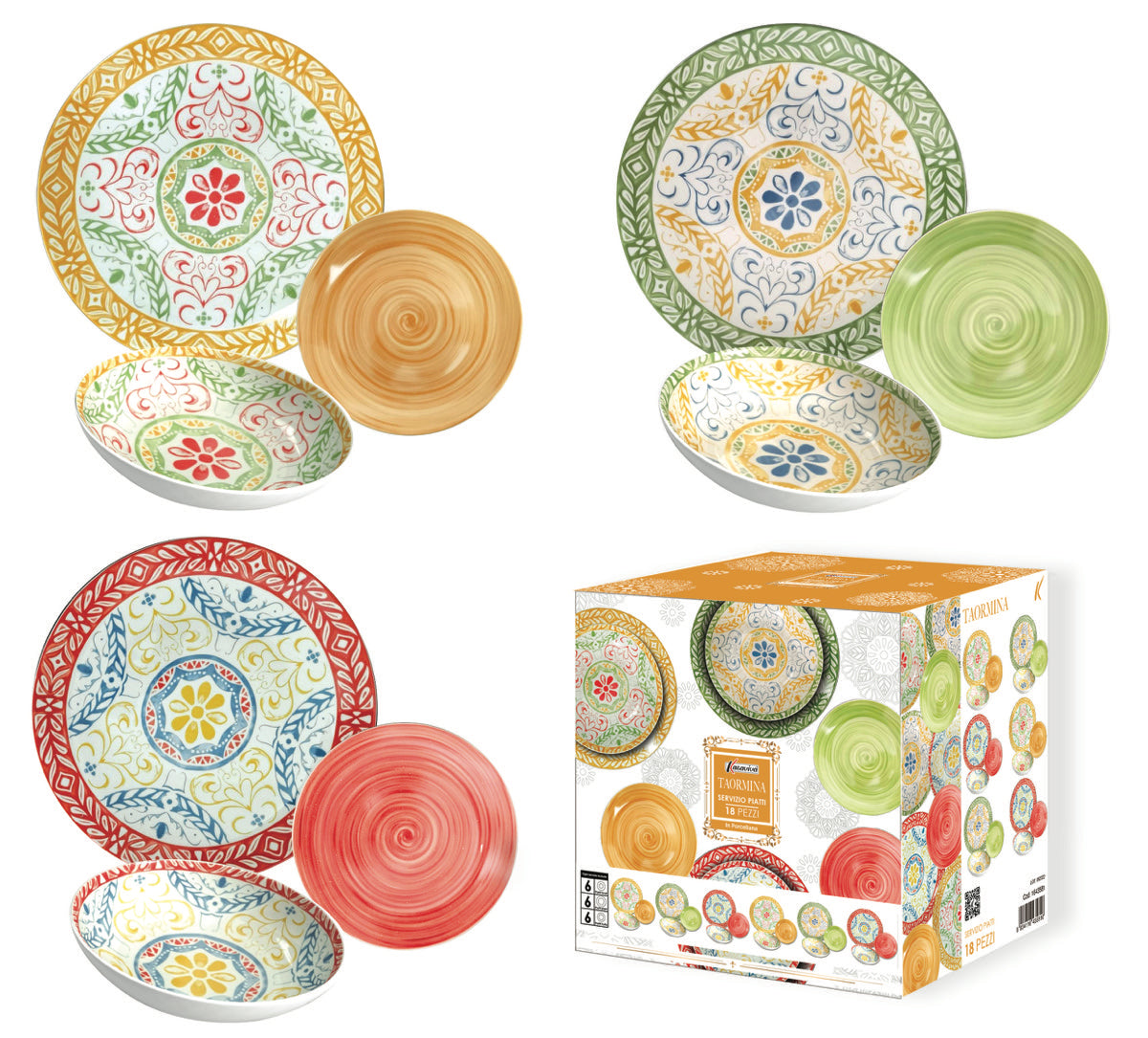 MAURY'S TAORMINA SERVIZIO DI PIATTI IN CONFEZIONE DA 18PZ MULTICOLORE