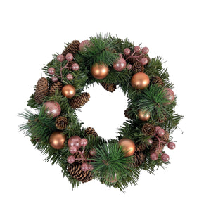 PINK GHIRLANDA DIETROPORTA CON PIGNE E DECORI ROSA DIAMETRO 35 CM