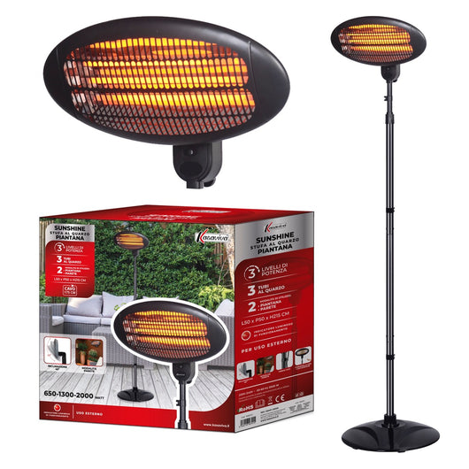 SUNSHINE STUFA AL QUARZO DA ESTERNO CON PIANTANA 50X50XH215 CM MAX 2000W