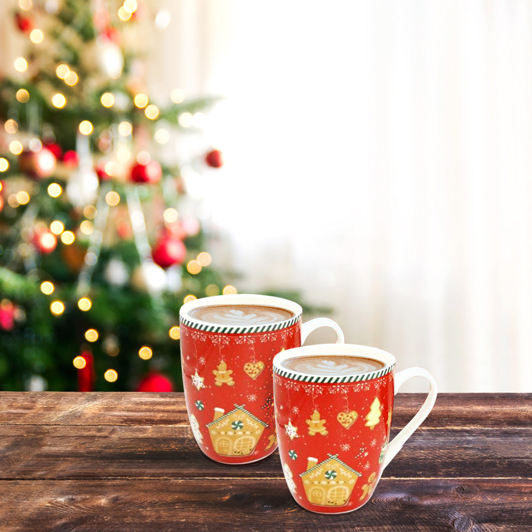 MA MAISON SET 2 TAZZE MUG 350 CC ROSSE E VERDI STILE NATALIZIO COOKIES IDEA REGALO