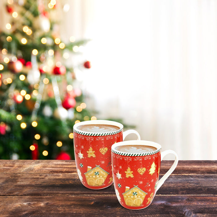 MA MAISON SET 2 TAZZE MUG 350 CC ROSSE E VERDI STILE NATALIZIO COOKIES IDEA REGALO