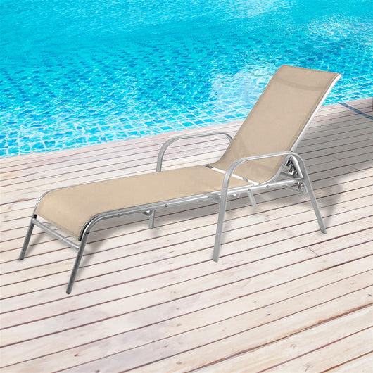 MA MAISON LETTINO PARADISE  ECRU RECLINABILE IN 4 POSIZIONI TESSUTO TEXTILENE 2X1 STRUTTURA IN ACCIAIO CON BRACCIOLI 193X65X102 CM