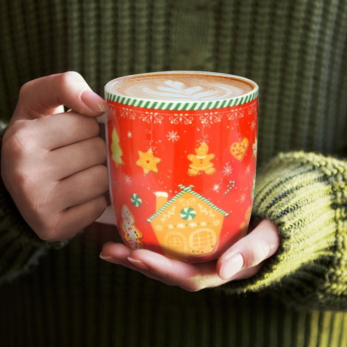 MA MAISON SET 2 TAZZE MUG 350 CC ROSSE E VERDI STILE NATALIZIO COOKIES IDEA REGALO