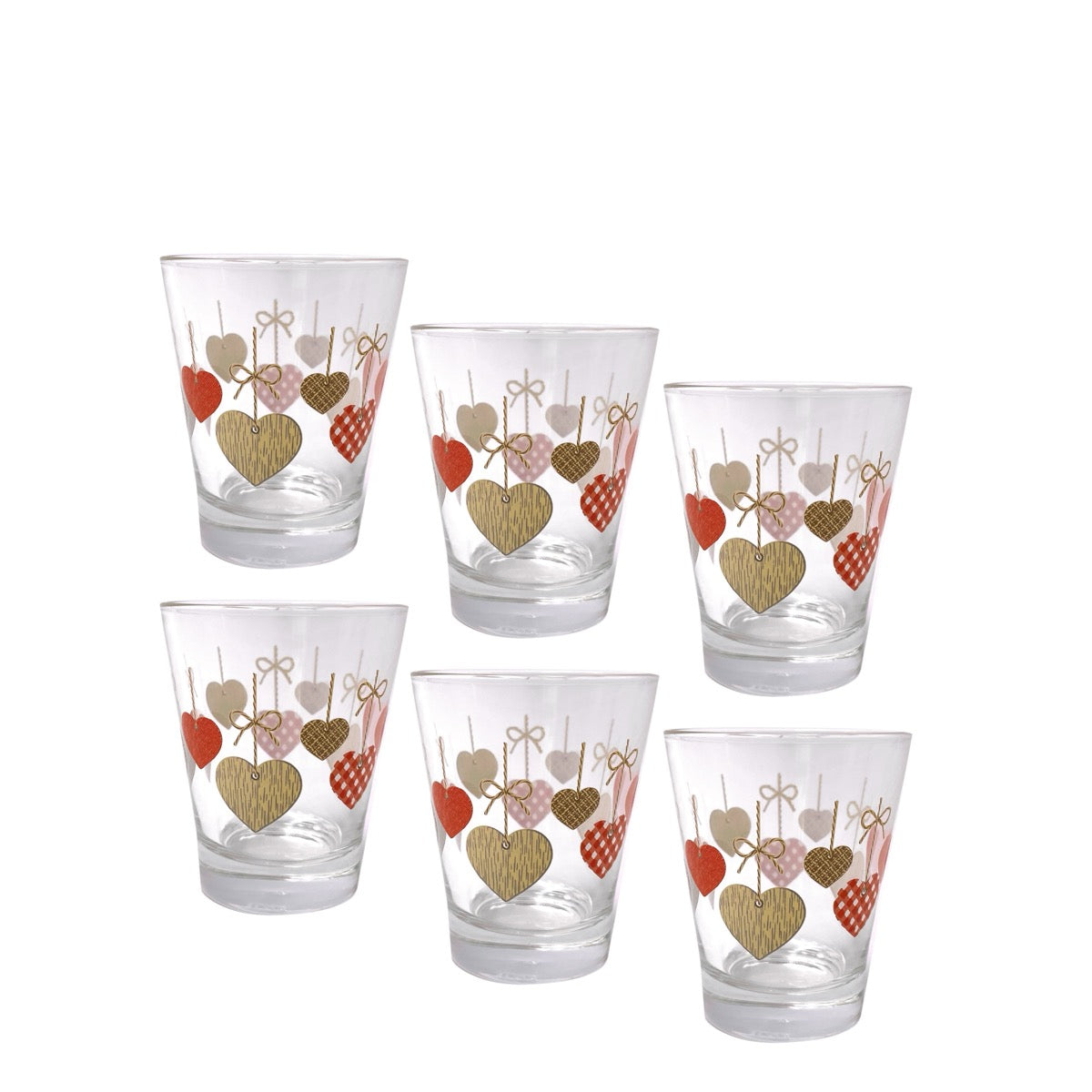 BATTICUORE SET 6 BICCHIERINI DA CAFFÈ IN VETRO CON DESIGN CUORE