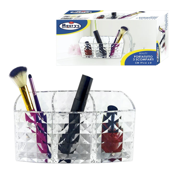 MAURY'S BEAUTY PORTATUTTO MULTIUSO PICCOLO A TRE SCOMPARTI 19X6XH8 CM