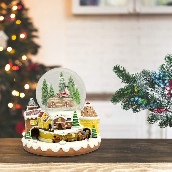 MA MAISON PALLA DI NEVE IN VETRO CON MUSICA E MOVIMENTO TRENO SFERA NATALIZIA 24X24X24 CM