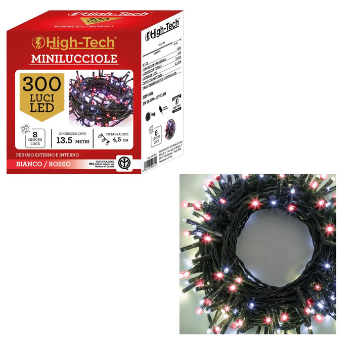 HIGH-TECH LUCI A FILO MINILUCCIOLE CON 300 LED IN COLORE BIANCO E ROSSO