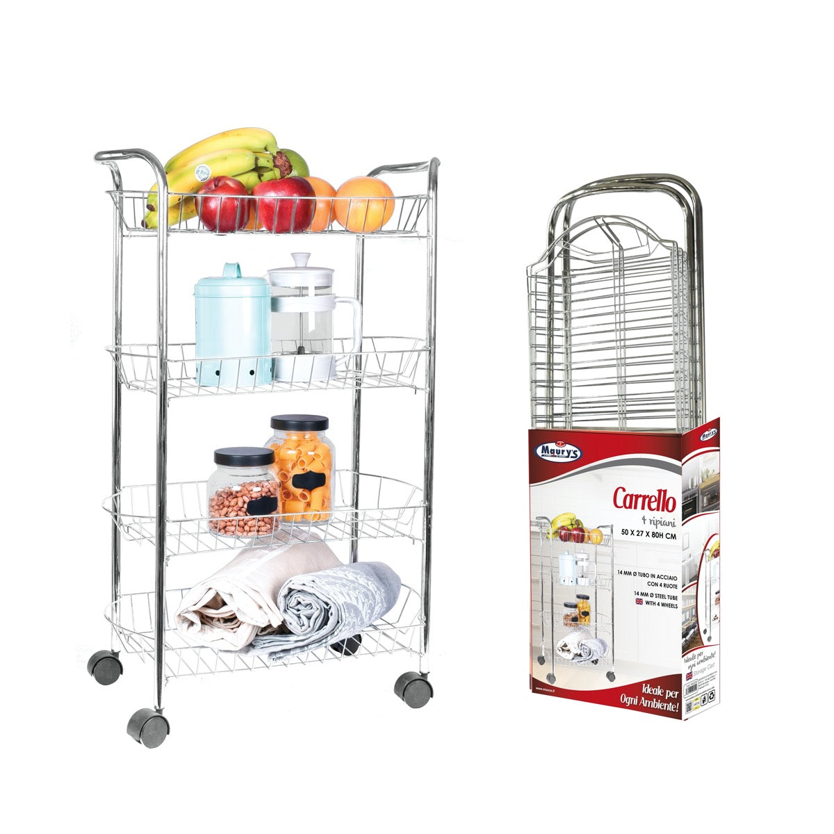 MAURY'S CARRELLO DA CUCINA CON 4 CESTI 50 X 27 X H80 CM