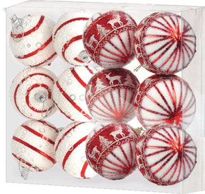 MAURY'S BOX CON 12 SFERE DI NATALE PER ALBERO DA 6 CM BIANCO E ROSSO