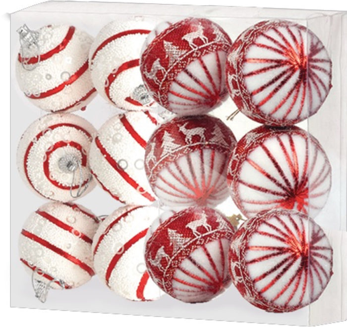 MAURY'S BOX CON 12 SFERE DI NATALE PER ALBERO DA 6 CM BIANCO E ROSSO
