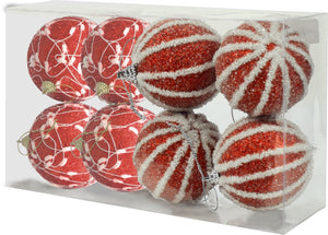 BOX DA 8 SFERE LUX DA 8 CM IN DECORO ROSSO E BIANCO