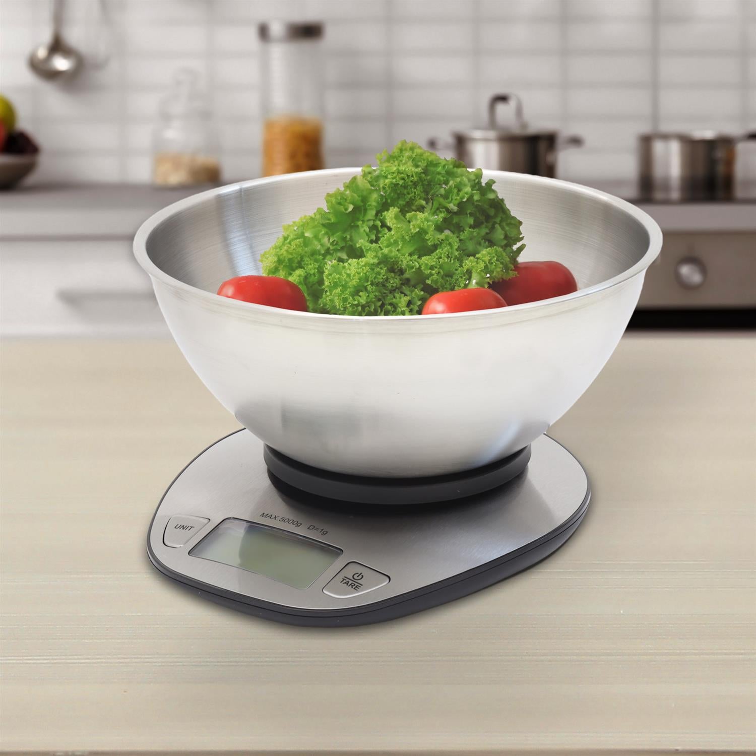 HIGH-TECH BILANCIA DIGITALE IN ACCIAIO INOX CON CIOTOLA PORTATA MASSIMA 5 KG