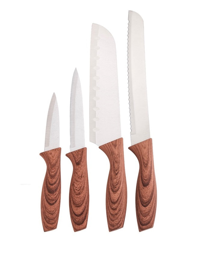 MAURY'S SET 4 COLTELLI FOREST IN ACCIAIO INOX CON MANICO ASSORTITO EFFETTO LEGNO