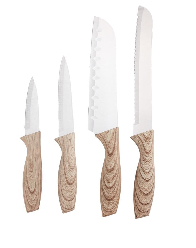 MAURY'S SET 4 COLTELLI FOREST IN ACCIAIO INOX CON MANICO ASSORTITO EFFETTO LEGNO