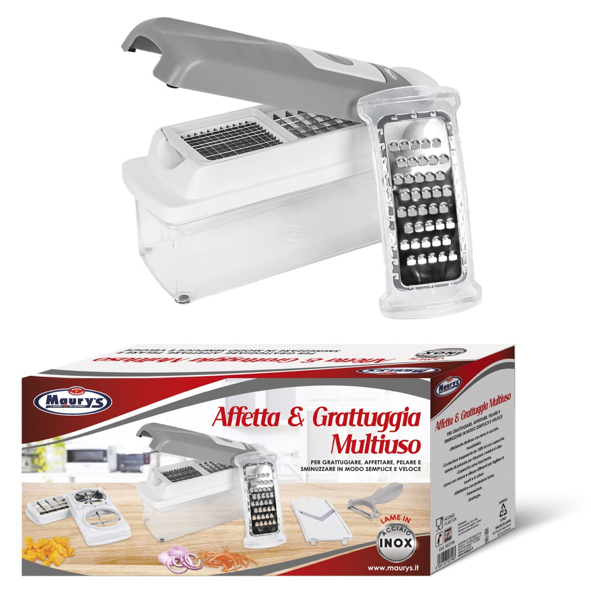 MAURY'S AFFETTA & GRATTUGIA MULTIUSO CON LAME IN ACCIAIO