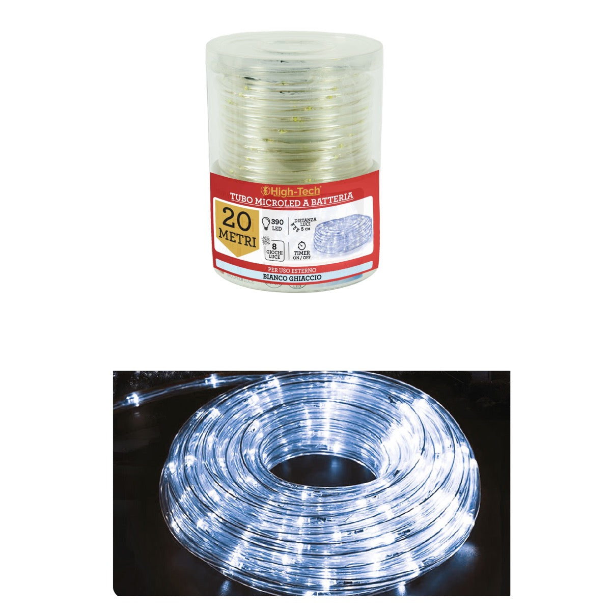 HIGH-TECH TUBO MICROLED DA 20 MT COLORE BIANCO GHIACCIO