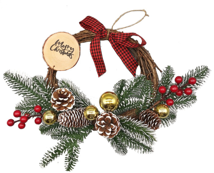 MAURY'S TARTAN DIETROPORTA A GHIRLANDA CON RAMI PIGNE E FIOCCO DA 30 CM