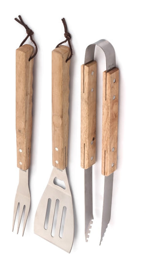 MAURY'S GRILL SET DA 3 UTENSILI PER BARBECUE CON MANICO IN LEGNO 44 CM OKKS