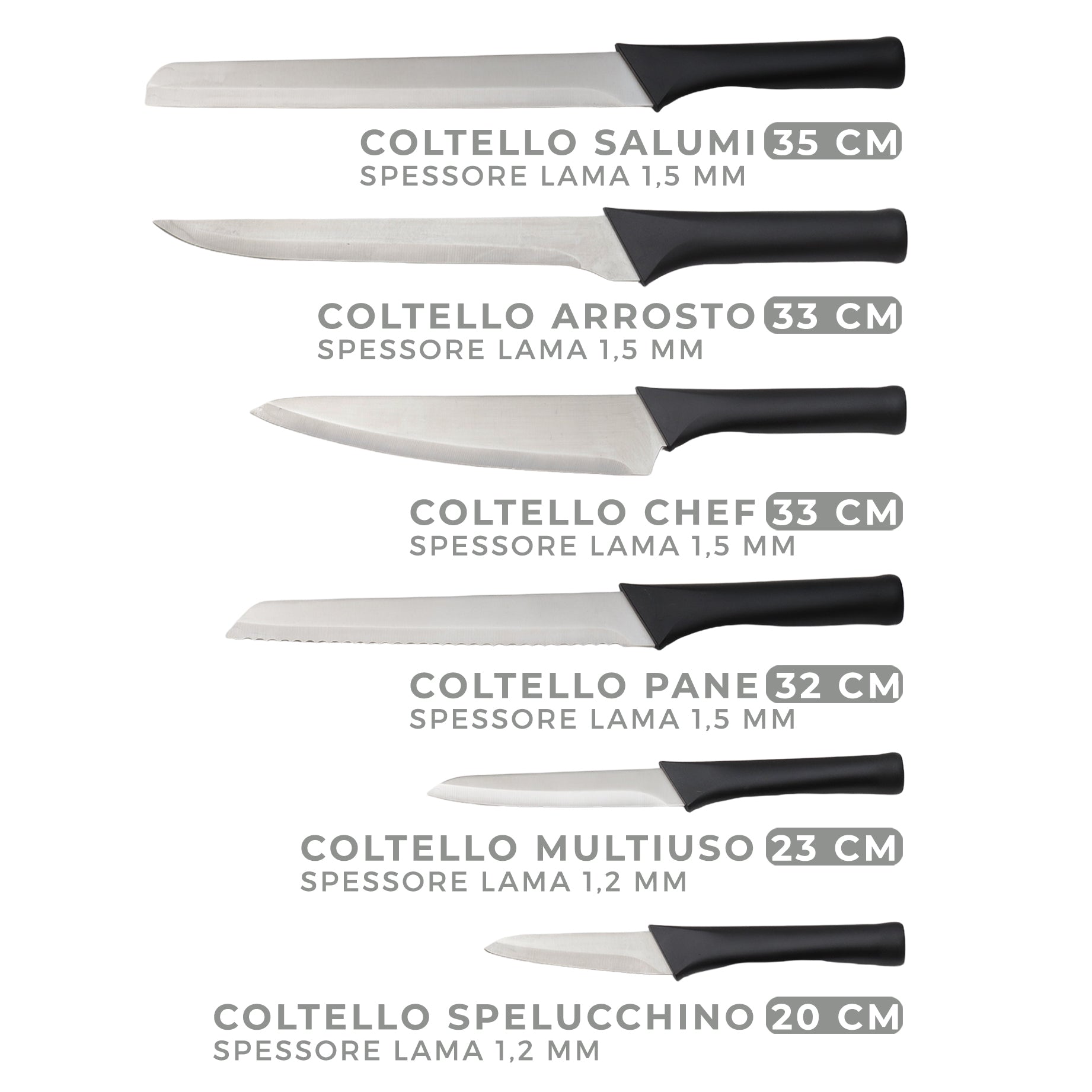 MAURY'S CEPPO CON 6 COLTELLI SMART DA CUCINA IN COLORE NERO