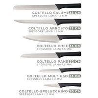 MAURY'S CEPPO CON 6 COLTELLI SMART DA CUCINA IN COLORE NERO