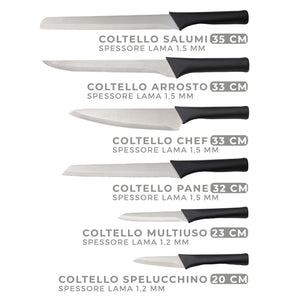 MAURY'S CEPPO CON 6 COLTELLI SMART DA CUCINA IN COLORE NERO