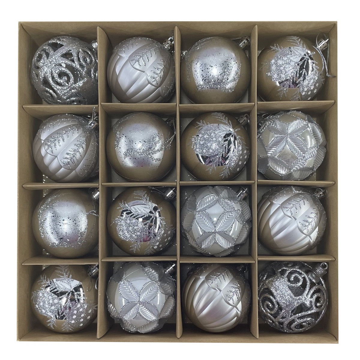 MAURY'S FANTASY BOX CONFEZIONE DA 16 SFERE DA 8 CM IN COLORE SILVER E BIANCO