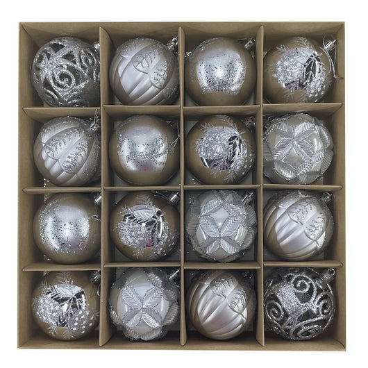 MAURY'S FANTASY BOX CONFEZIONE DA 16 SFERE DA 8 CM IN COLORE SILVER E BIANCO