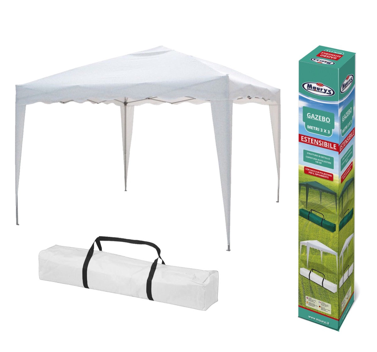 MAURY'S GAZEBO PIEGHEVOLE 3 X 3 MT IN COLORE BIANCO CON SACCA