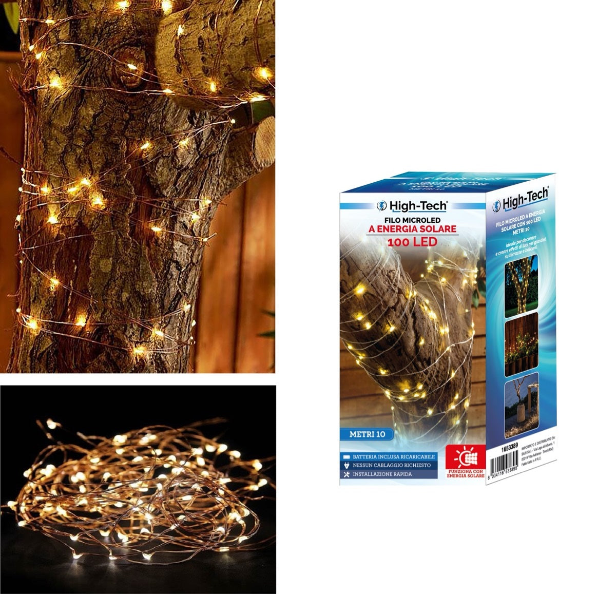 FILO DI MICROLED AD ENERGIA SOLARE CON 100 LED 10 MT