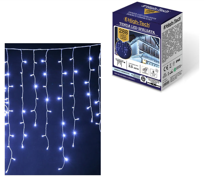 HIGH-TECH TENDA A CADUTA SFALSATA CON 288 LUCI LED IN COLORE BIANCO GHIACCIO OKX
