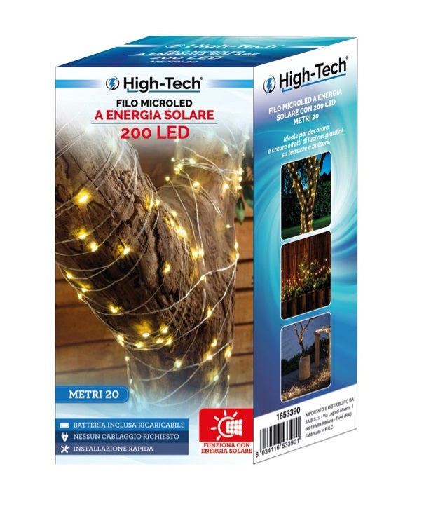 MAURY'S HIGH-TECH FILO MICROLED A ENERGIA SOLARE CON 200 LED DA 20 METRI