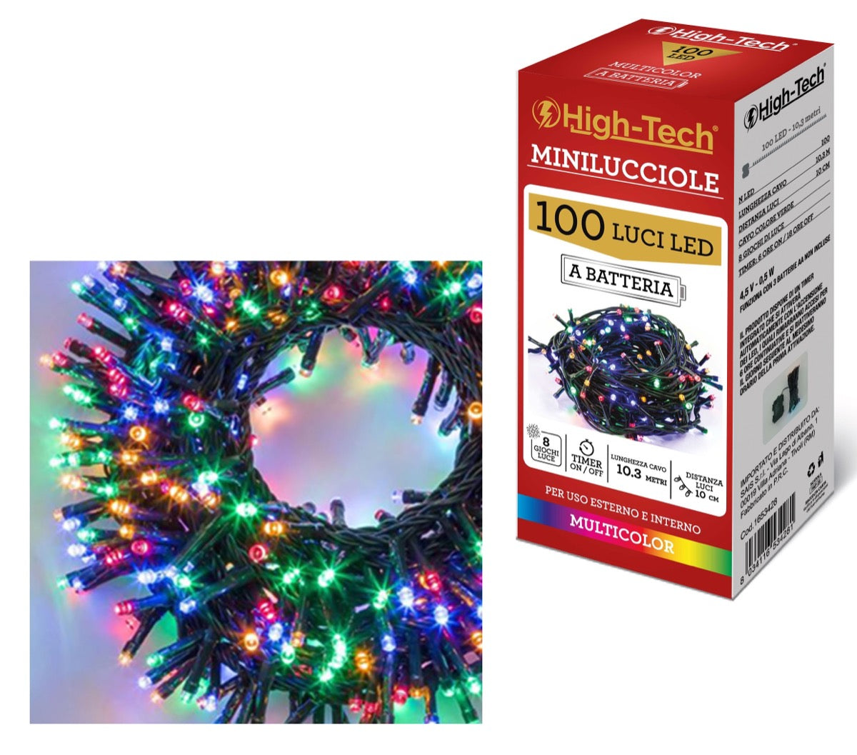 HIGH-TECH FILO A BATTERIA CON 100 LED MULTICOLORE DA 10,3 METRI OKX