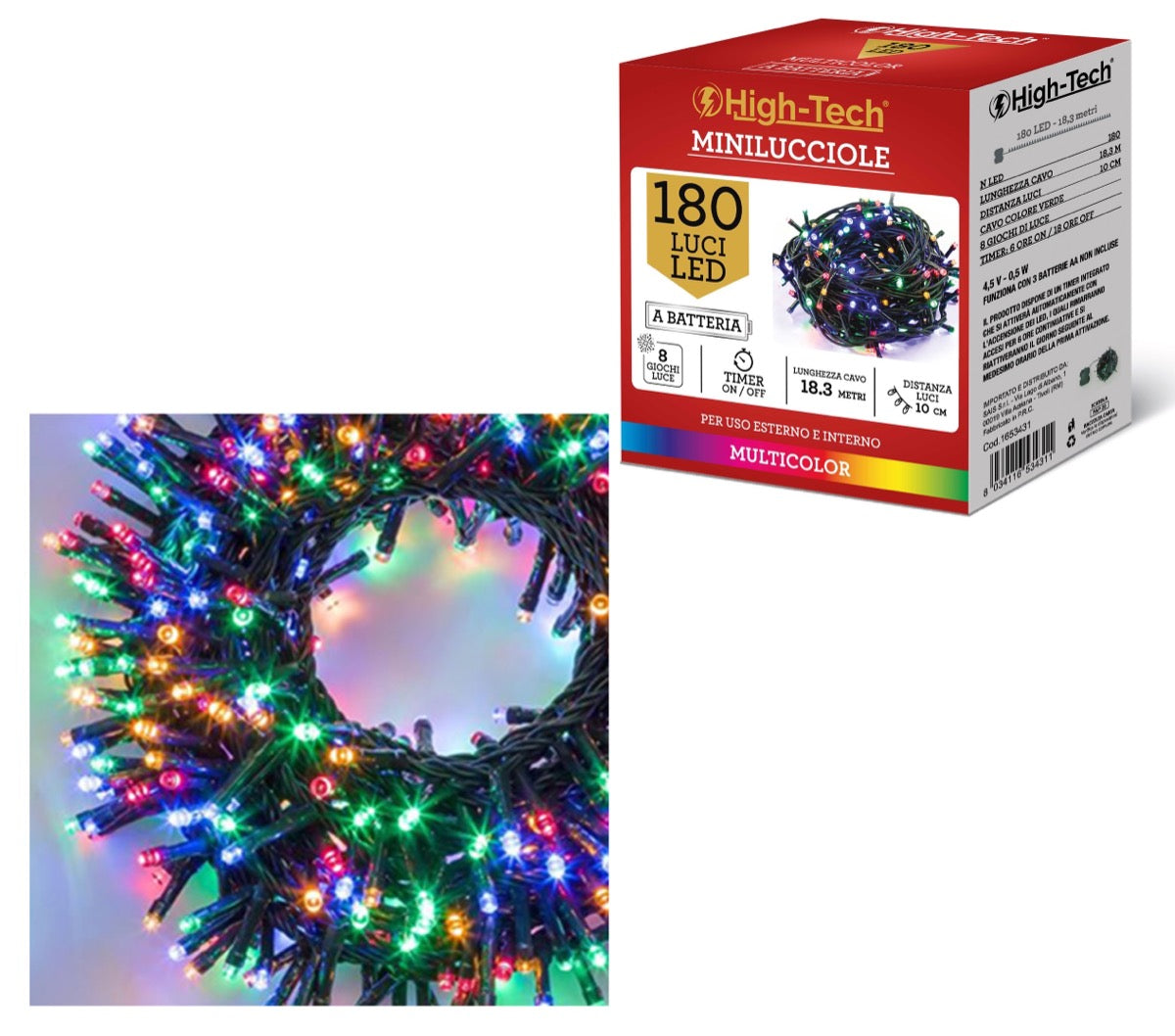 HIGH-TECH FILO A BATTERIA CON 180 LED MULTICOLORE DA 10,3 METRI OKX