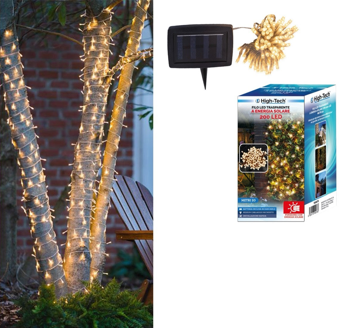 FILO LED TRASPARENTE A ENERGIA SOLARE DA 200 LED 20 MT