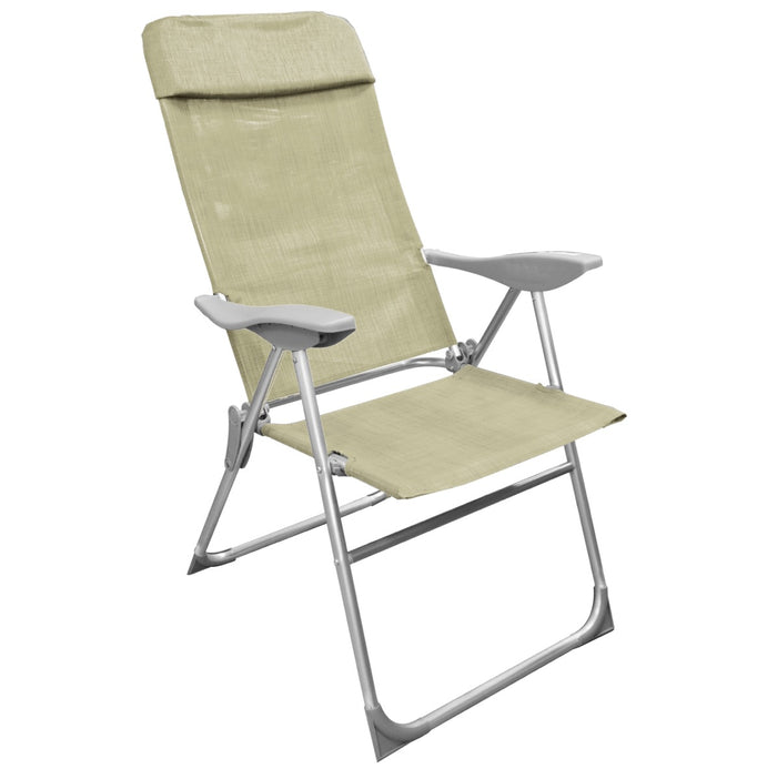 SEDIA RELAX ALTA 8 POSIZIONI IN ALLUMINIO H111X107X57CM CON BRACCIOLI E SEDUTA IN TESSUTO BEIGE