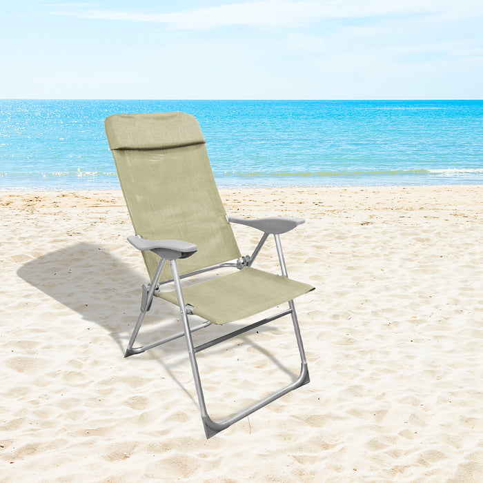 SEDIA RELAX ALTA 8 POSIZIONI IN ALLUMINIO H111X107X57CM CON BRACCIOLI E SEDUTA IN TESSUTO BEIGE