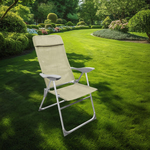 SEDIA RELAX ALTA 8 POSIZIONI IN ALLUMINIO H111X107X57CM CON BRACCIOLI E SEDUTA IN TESSUTO BEIGE