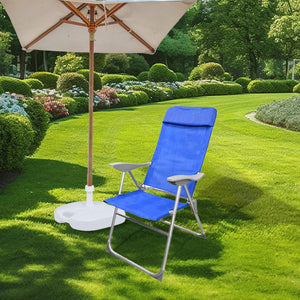 SEDIA RELAX ALTA 8 POSIZIONI IN ALLUMINIO H111X107X57CM CON BRACCIOLI E SEDUTA IN TESSUTO BLU