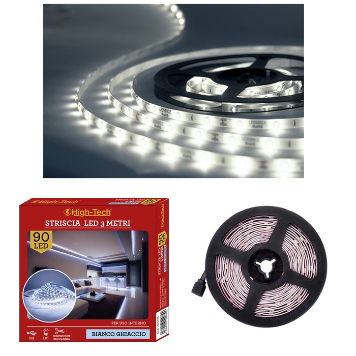 HIGH-TECH STRISCIA DA 90 LED IN COLORE BIANCO GHIACCIO ROTOLO 3 MT OKX