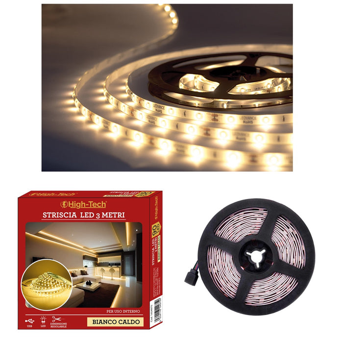 HIGH-TECH STRISCIA DA 90 LED IN COLORE BIANCO CALDO ROTOLO 3 MT