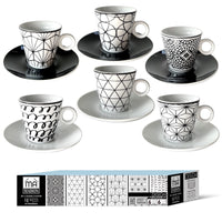 MAURY'S SET 6 TAZZINE CAFFE' DESIGN MODERN CON PIATTINO COLORE NERO E BIANCO