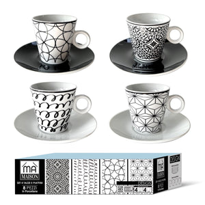 MAURY'S SET DA 4 TAZZE DA THE LINEA DESIGN IN PORCELLANA CON PIATTINO