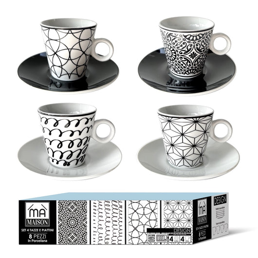 MAURY'S SET DA 4 TAZZE DA THE LINEA DESIGN IN PORCELLANA CON PIATTINO