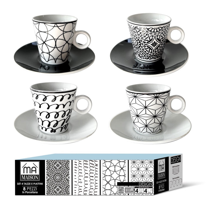 MAURY'S SET DA 4 TAZZE DA THE LINEA DESIGN IN PORCELLANA CON PIATTINO
