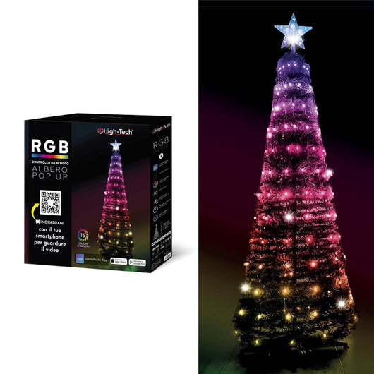 HIGH-TECH ALBERO POP UP PIEGHEVOLE CON 166 LED CM.150 RGB E 16 GIOCHI DI COLORI +TELECOMANDO TRAMITE APP