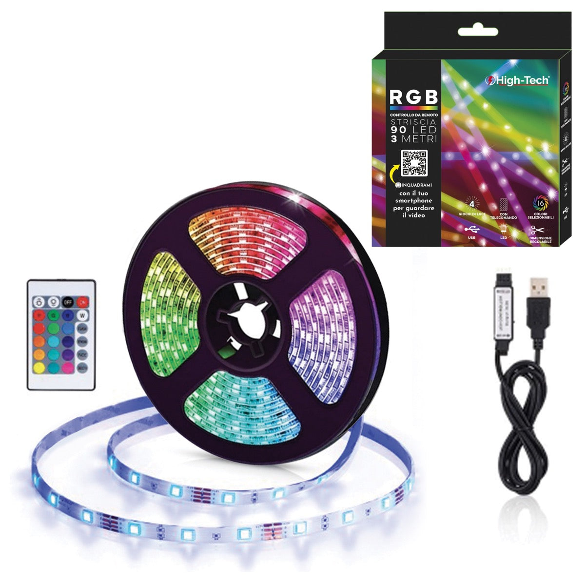 HIGH-TECH STRISCIA DA 90 LED RGB MULTICOLORE IN ROTOLO DA 3 MT